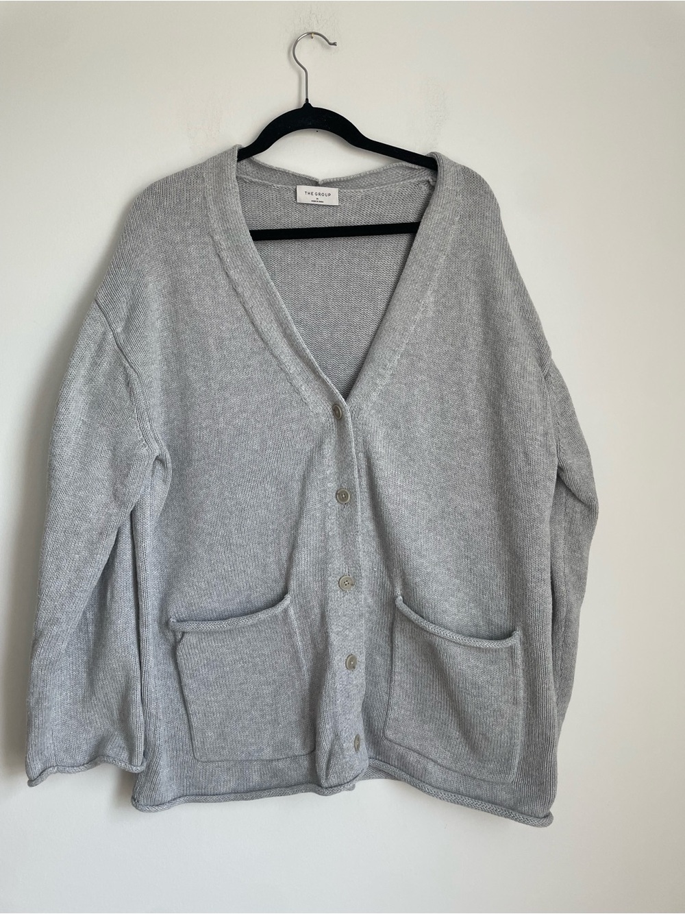 The Group by Babaton Gray Affirmation Cardigan Aritzia Button Up Pockets Size M - Picture 2 of 8